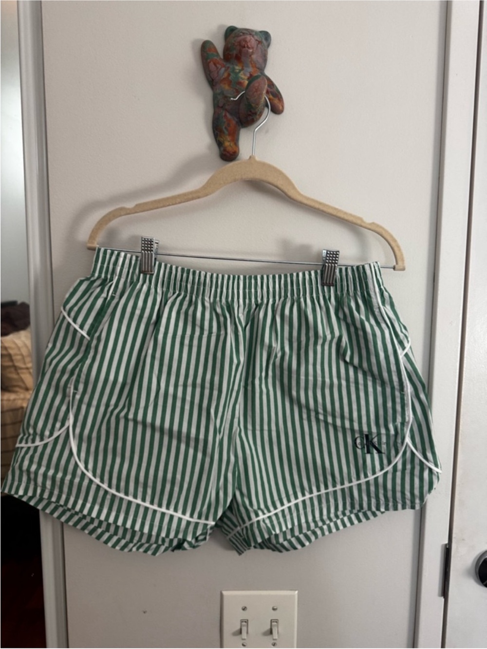 Calvin Klein Jeans Green Stripe Poplin Track Shorts | CK Logo | M - Picture 3 of 7